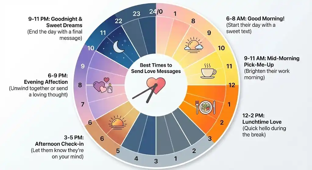Best times of day to send love messages infographic