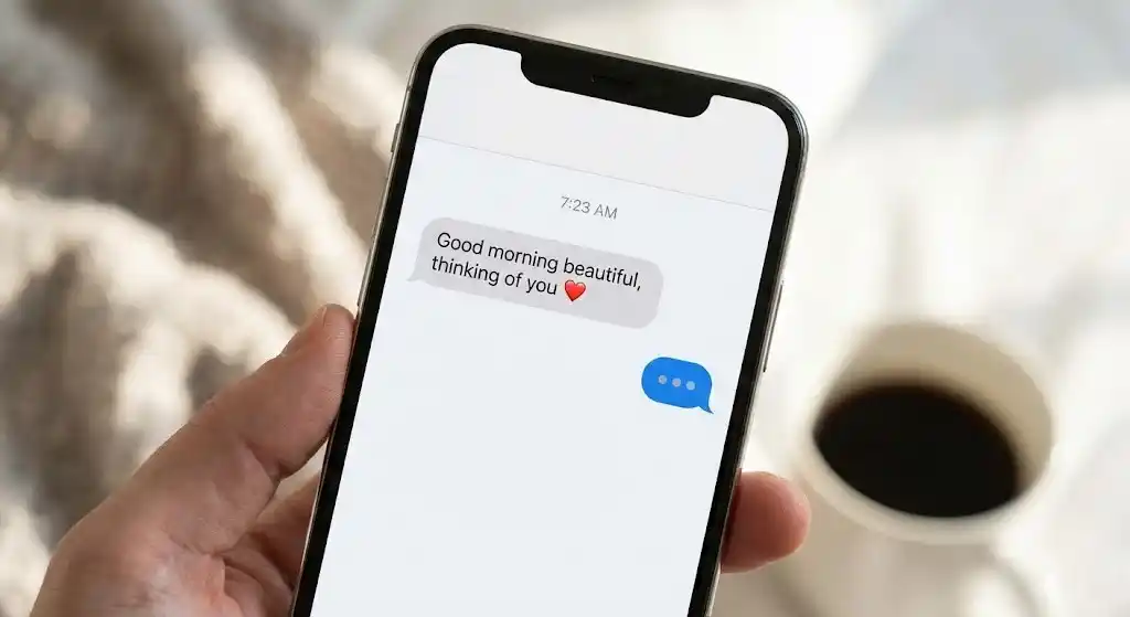 Good morning love message example on phone screen