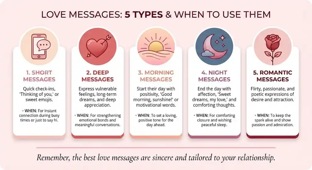 Infographic showing different types of love messages and when to send them
