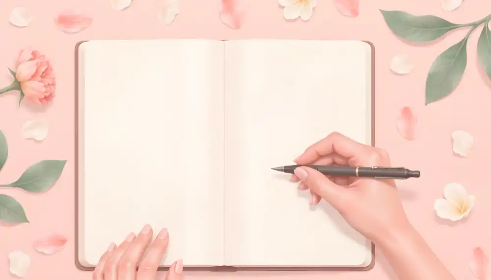 Hands writing a long paragraph love message for her on premium paper with a fountain pen.